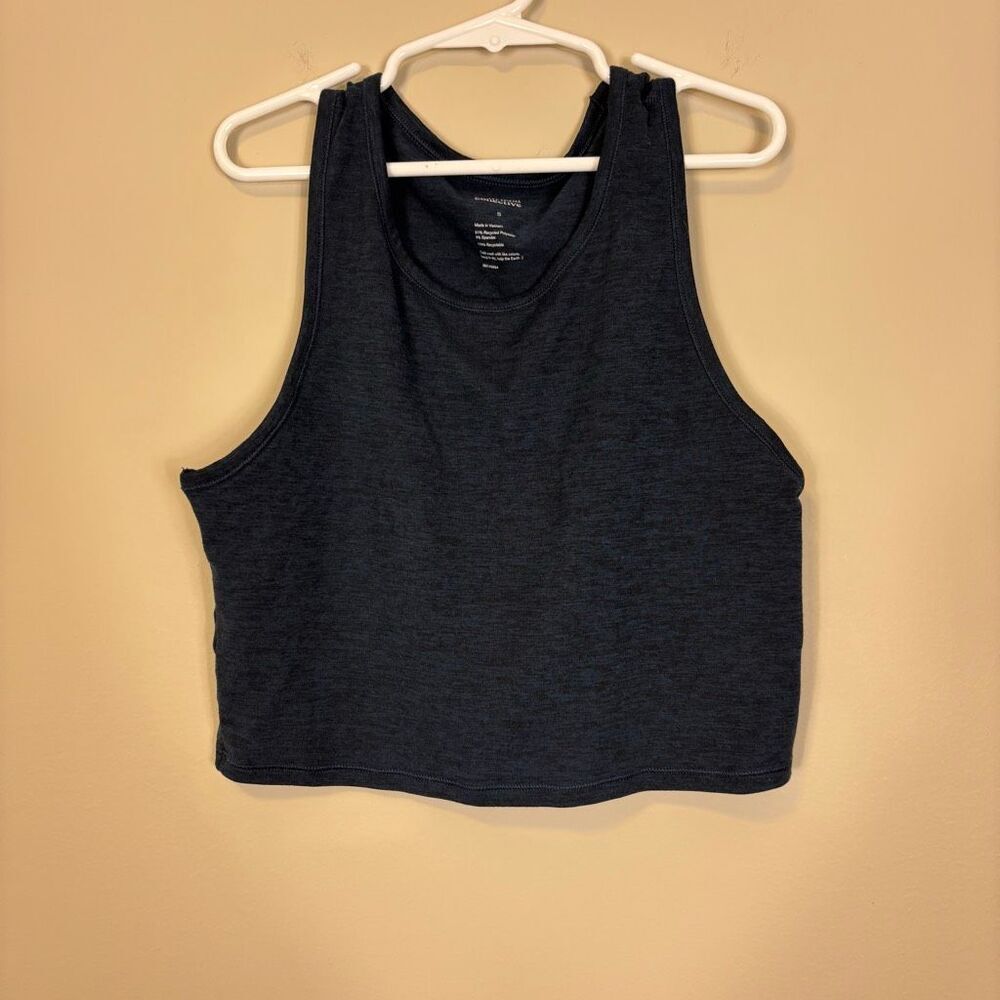 Girlfriend Collective Blue and Black Patterned Cropped Tank Top Size Small